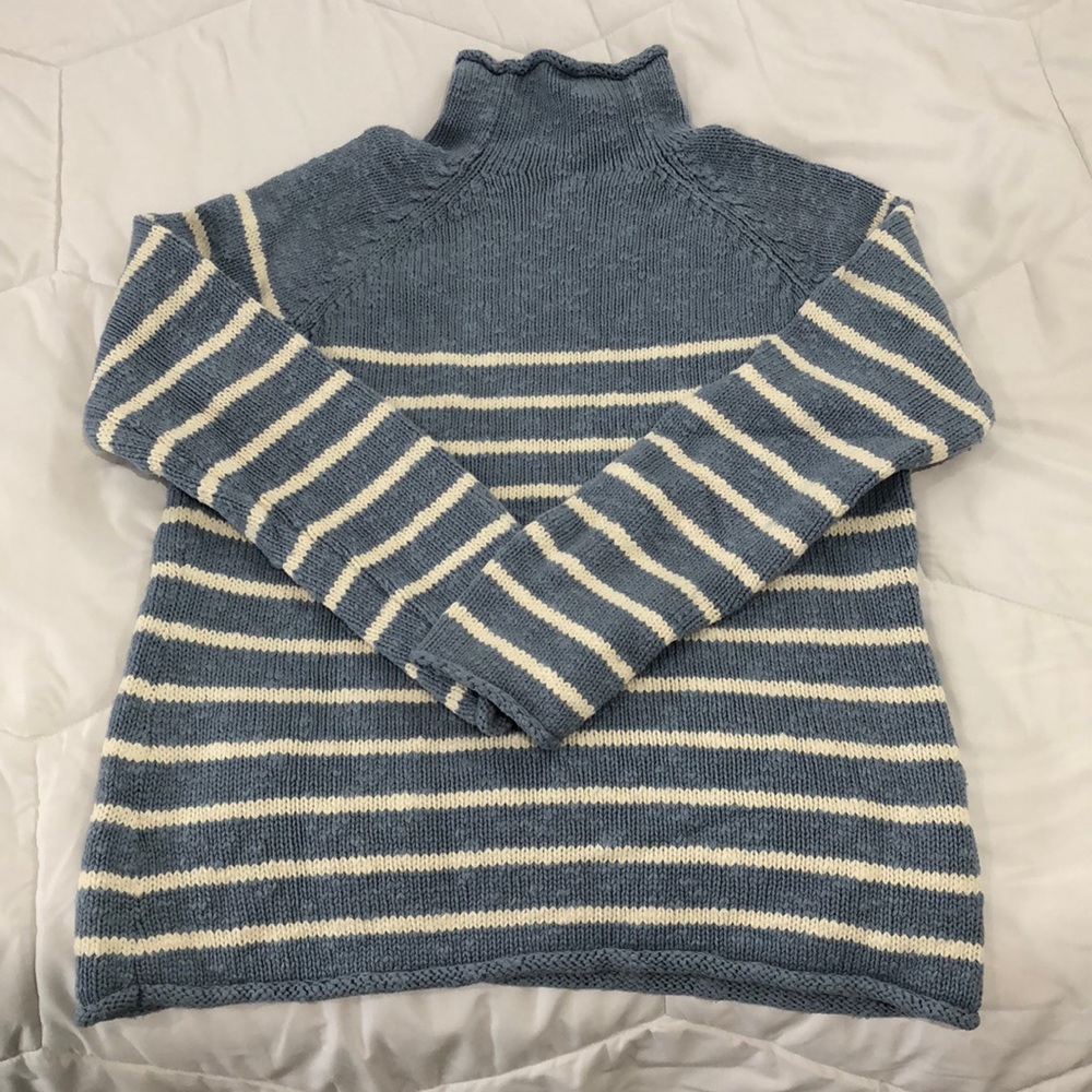 Blue and white turtleneck